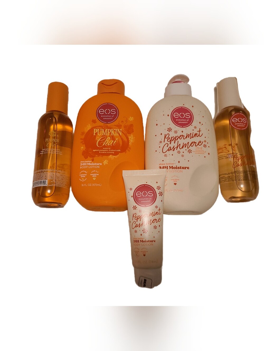 eos Pumpkin Chai & Peppermint Cashmere Body Lotions and Oil - Orange, Cream